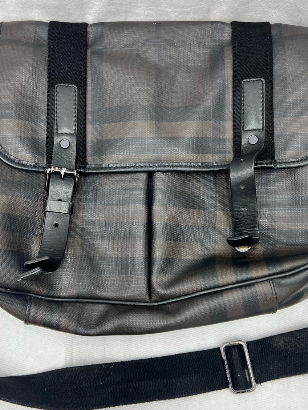 Burberry Grey Smoked Check PVC Leather trim messenger Bag